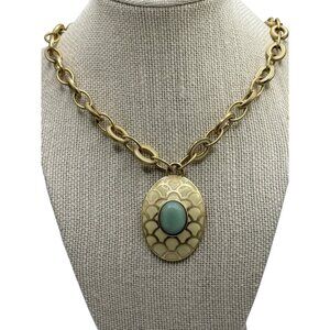 Lia Sophia Gold-Tone Statement Necklace With Enamel Pendant & Green Stone Accent